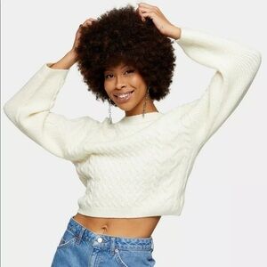 NWT Topshop Ivory Cable Stitch Knit Sleeve Pullover Crop Cream Sweater Size 4/6